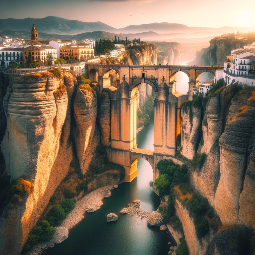 The awe-inspiring Puente Nuevo bridge in Ronda, illustrating the city's unique cliffside location and stunning natural beauty.