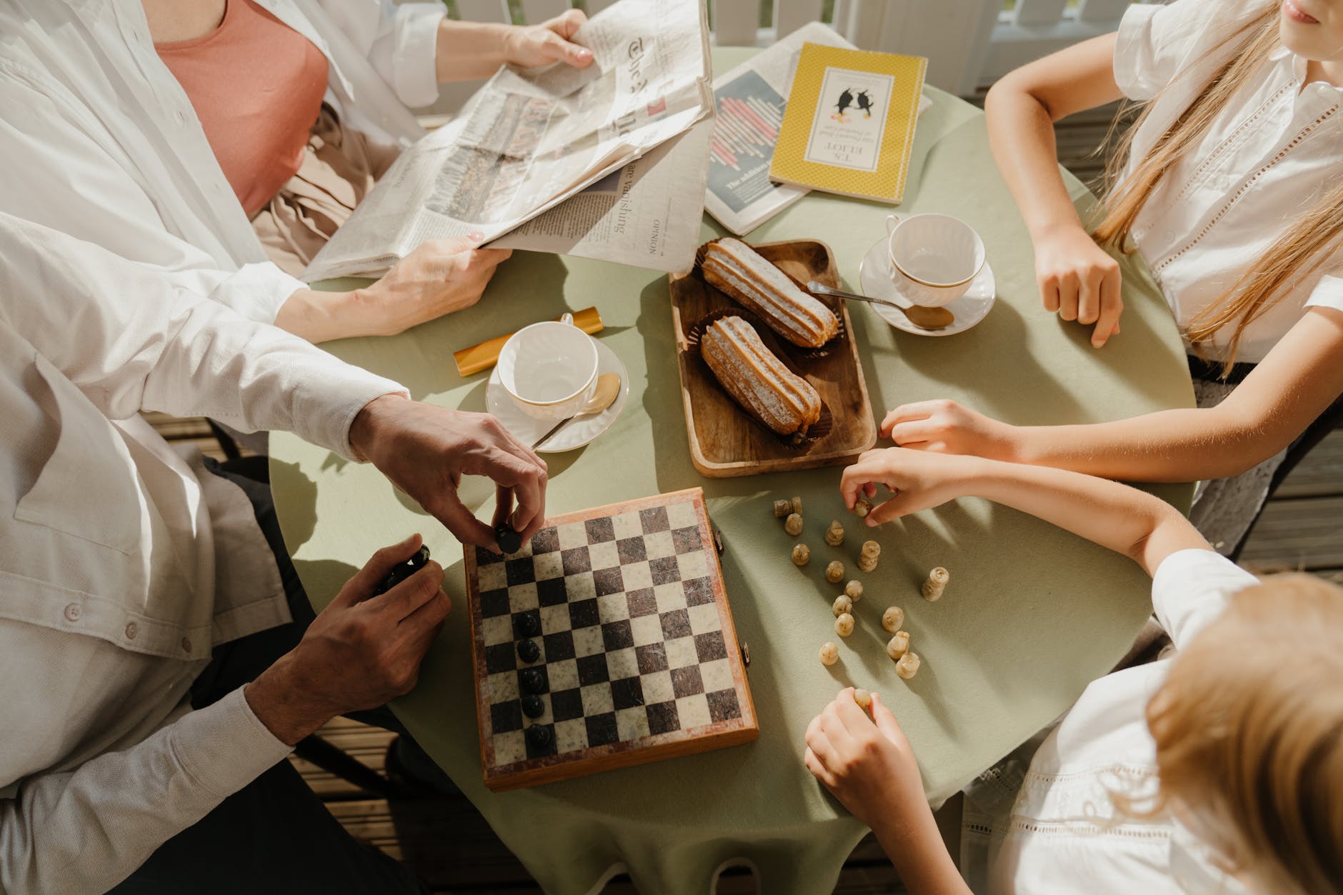 a family sitting at the table